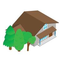 Cottage icon isometric vector. Modern two storey building and green tree icon vector