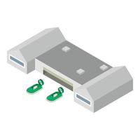 Hover craft icon isometric vector. Two modern green hovercraft near pavilion vector