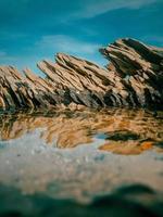 puddle of water in a log on the beach photo