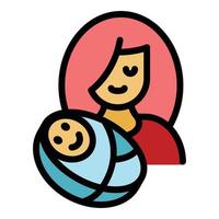 vector de contorno de color de icono de madre con niño recién nacido