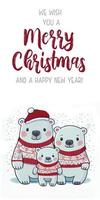 Christmas banner with cute polar bear family wearing Christmas jumper. photo