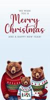 Christmas banner with cute watercolor  bear family wearing Christmas jumper. photo