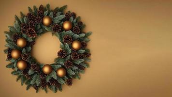 Christmas wreath with golden ornaments. Copy space, banner. photo