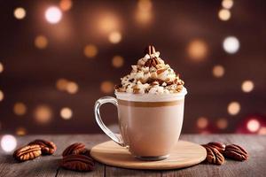 christmas Maple Pecan Latte on wooden table photo