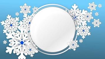 Winter promotion banner design with circle text area and snowflakes photo