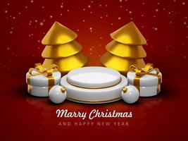 Merry christmas and happy new year with 3d empty podium and christmas ornaments background photo