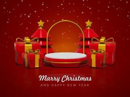 Merry christmas and happy new year with 3d empty podium and christmas ornaments background photo
