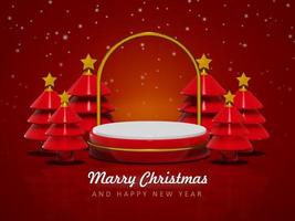 Merry christmas and happy new year with 3d empty podium and christmas ornaments background photo