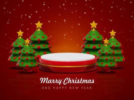 Merry christmas and happy new year with 3d empty podium and christmas ornaments background photo