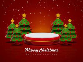 Merry christmas and happy new year with 3d empty podium and christmas ornaments background photo