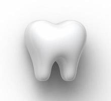 3D pure healthy white molar tooth with shadow on white background close-up. Realistic human tooth with two dental canals, 3d render. Stomatology isolated icon template background mock up photo