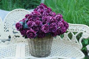 Beautiful colorful roses on the table for the festive New Year 2023 photo