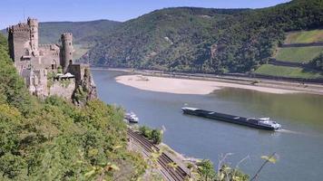 film van de Rijn Bij assmannshausen gedurende laag water video