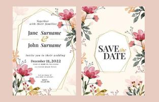 Spring Floral Watercolor Pink Wedding Invitation vector