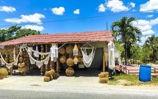 Small village Kantunilkin streets houses churches and public places Mexico. photo