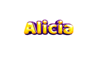 girls name sticker colorful party balloon birthday helium air shiny yellow purple cutout Alicia png
