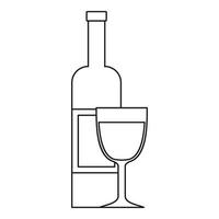 copa de vino y un icono de botella, estilo de esquema vector