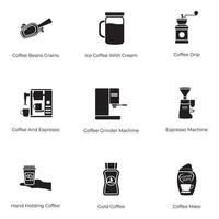 paquete de iconos sólidos de producción de café y café con leche vector