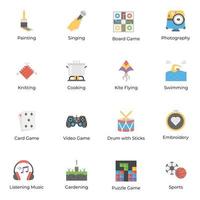 Hobbies and Interest Flat Icons Pack vector