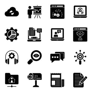 elementos de optimización de motores de búsqueda iconos sólidos vector