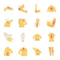 Set of Body Part Injuries Flat Icons vector