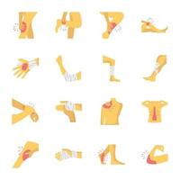 Set of Injuries and Body Pain Flat Icons vector