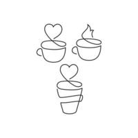 Love coffee monoline. Vector hand drawn line icon template