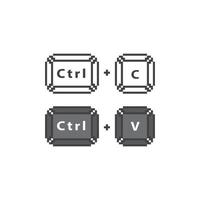 Copy and paste, ctrl c and ctrl v button. Pixel art 8 bit icon vector illustration