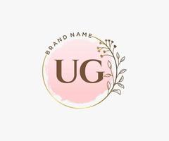 logo femenino inicial ug. utilizable para logotipos de naturaleza, salón, spa, cosmética y belleza. elemento de plantilla de diseño de logotipo de vector plano.