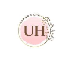 Initial UH feminine logo. Usable for Nature, Salon, Spa, Cosmetic and Beauty Logos. Flat Vector Logo Design Template Element.