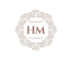 HM Initials letter Wedding monogram logos collection, hand drawn modern minimalistic and floral templates for Invitation cards, Save the Date, elegant identity for restaurant, boutique, cafe in vector