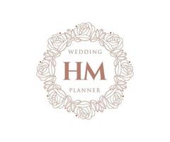 colección de logotipos de monograma de boda con letras iniciales de hm, plantillas florales y minimalistas modernas dibujadas a mano para tarjetas de invitación, guardar la fecha, identidad elegante para restaurante, boutique, café en vector