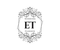 ET Initials letter Wedding monogram logos collection, hand drawn modern minimalistic and floral templates for Invitation cards, Save the Date, elegant identity for restaurant, boutique, cafe in vector