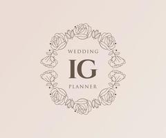 colección de logotipos de monograma de boda con letras iniciales ig, plantillas florales y minimalistas modernas dibujadas a mano para tarjetas de invitación, guardar la fecha, identidad elegante para restaurante, boutique, café en vector