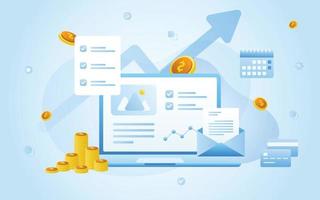 Financial management concept and investment, Flat design of payment and finance with money, cash, banknote, calculator and credit card. Vector Illustration and banner template.