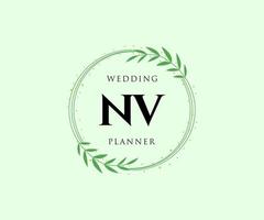 colección de logotipos de monograma de boda con letras iniciales nv, plantillas florales y minimalistas modernas dibujadas a mano para tarjetas de invitación, guardar la fecha, identidad elegante para restaurante, boutique, café en vector