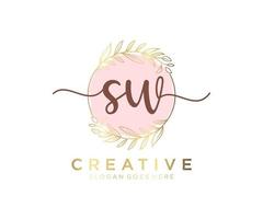 Initial SW feminine logo. Usable for Nature, Salon, Spa, Cosmetic and Beauty Logos. Flat Vector Logo Design Template Element.