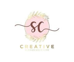 Initial SC feminine logo. Usable for Nature, Salon, Spa, Cosmetic and Beauty Logos. Flat Vector Logo Design Template Element.