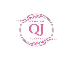 QJ Initials letter Wedding monogram logos collection, hand drawn modern minimalistic and floral templates for Invitation cards, Save the Date, elegant identity for restaurant, boutique, cafe in vector