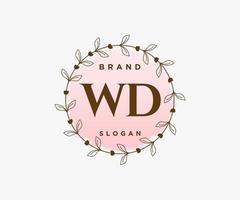 logotipo femenino wd inicial. utilizable para logotipos de naturaleza, salón, spa, cosmética y belleza. elemento de plantilla de diseño de logotipo de vector plano.