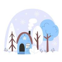 Winter landscape with a house in a snowy forest vector