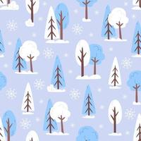 Seamless winter pattern with snow and trees in flat style vector