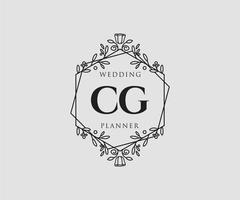 colección de logotipos de monograma de boda con letras iniciales cg, plantillas florales y minimalistas modernas dibujadas a mano para tarjetas de invitación, guardar la fecha, identidad elegante para restaurante, boutique, café en vector