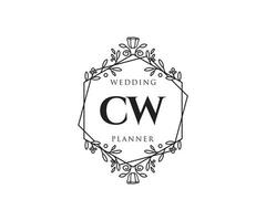 colección de logotipos de monograma de boda con letras iniciales cw, plantillas florales y minimalistas modernas dibujadas a mano para tarjetas de invitación, guardar la fecha, identidad elegante para restaurante, boutique, café en vector