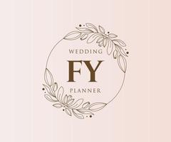 colección de logotipos de monograma de boda con letras iniciales fy, plantillas florales y minimalistas modernas dibujadas a mano para tarjetas de invitación, guardar la fecha, identidad elegante para restaurante, boutique, café en vector