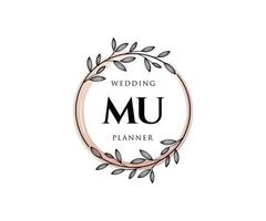 MU Initials letter Wedding monogram logos collection, hand drawn modern minimalistic and floral templates for Invitation cards, Save the Date, elegant identity for restaurant, boutique, cafe in vector