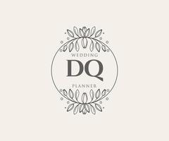 colección de logotipos de monograma de boda con letras iniciales dq, plantillas florales y minimalistas modernas dibujadas a mano para tarjetas de invitación, guardar la fecha, identidad elegante para restaurante, boutique, café en vector