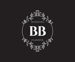 colección de logotipos de monogramas de boda con letras iniciales bb, plantillas florales y minimalistas modernas dibujadas a mano para tarjetas de invitación, guardar la fecha, identidad elegante para restaurante, boutique, café en vector