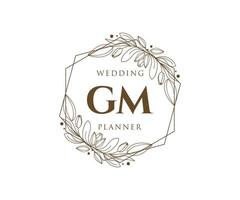 colección de logotipos de monograma de boda con letras iniciales gm, plantillas florales y minimalistas modernas dibujadas a mano para tarjetas de invitación, guardar la fecha, identidad elegante para restaurante, boutique, café en vector