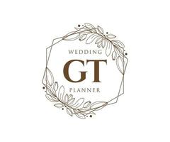 colección de logotipos de monograma de boda con letras iniciales gt, plantillas florales y minimalistas modernas dibujadas a mano para tarjetas de invitación, guardar la fecha, identidad elegante para restaurante, boutique, café en vector